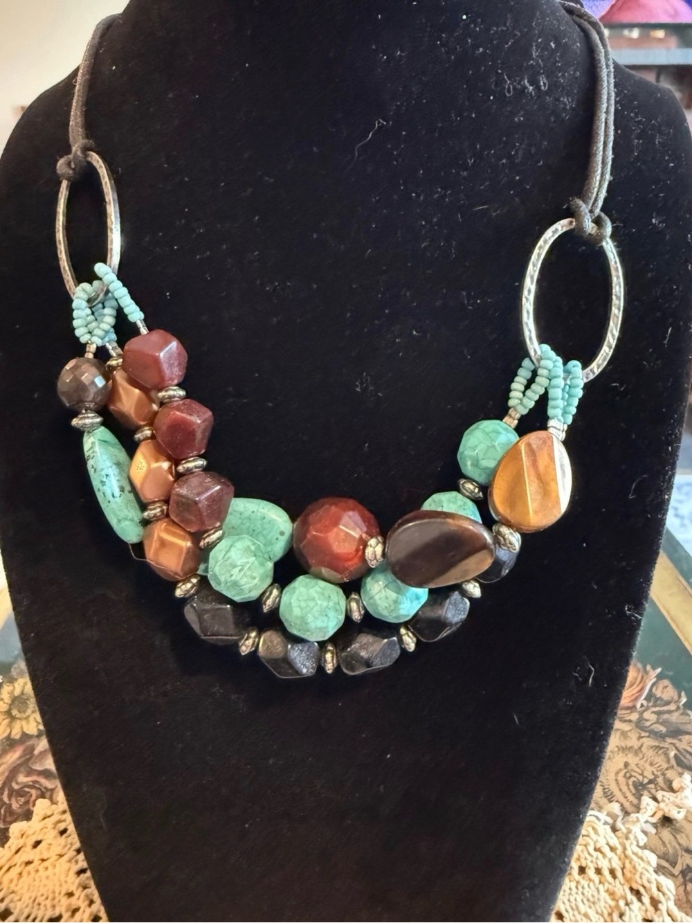 Turquoise & Earth Tone Beaded Statement Necklace